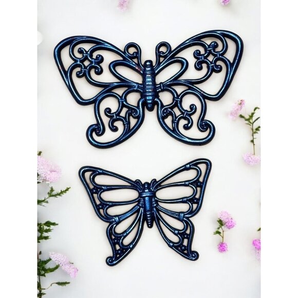Set Of 2 Syroco Inc. Vintage Butterfly Wall Decor Plastic Blue Finish - Picture 3 of 7